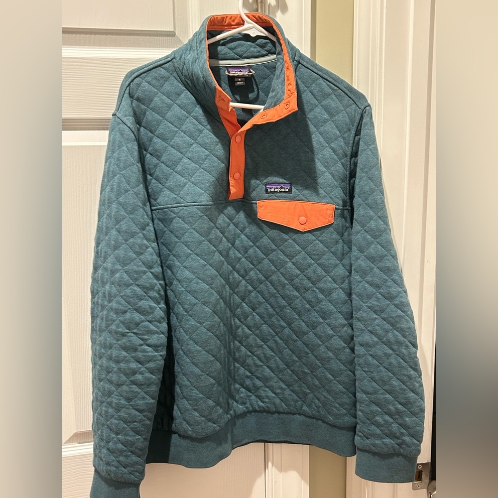 Patagonia Men's Quilted Pullover - Teal and Orange